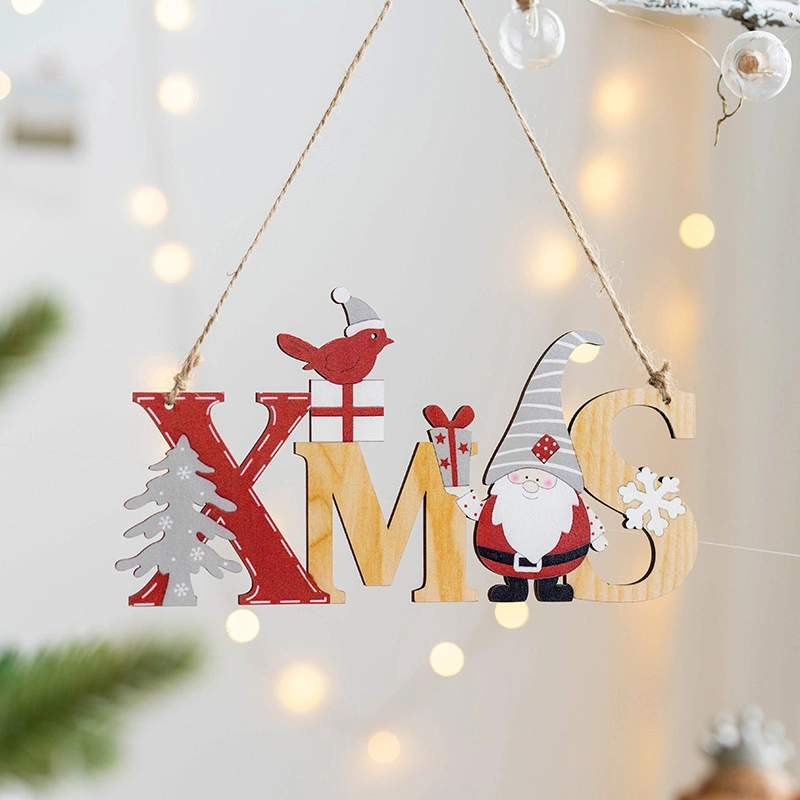 Christmas Wooden English Letter Card Christmas Tree Letter Card Pendant Old Man Elk Letter Card Christmas Decorations