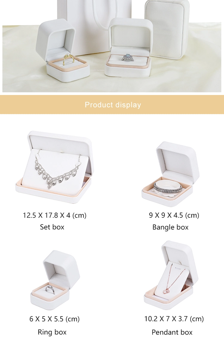2023 Free Sample Luxury Fashion Cheap New Design Custom Logo PU Leather White Black Ring Earring Necklace Set Packaging Paper Wooden Storage Bag Jewelry Box