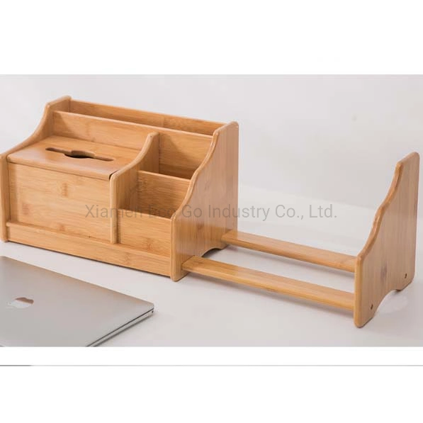 Natural Design Bamboo Wood Desk Book Rack Desktop Organizer with Tissue Holder