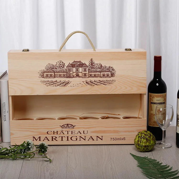 Factory Price Custom Wooden/Wood Wine Box for 6 Bottles Packing/Storage/Packaging
