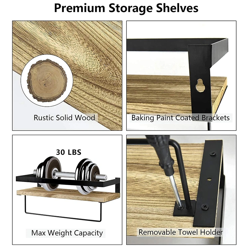 Industrial Rustic Wood Modular Wall Shower Shelf Organizer