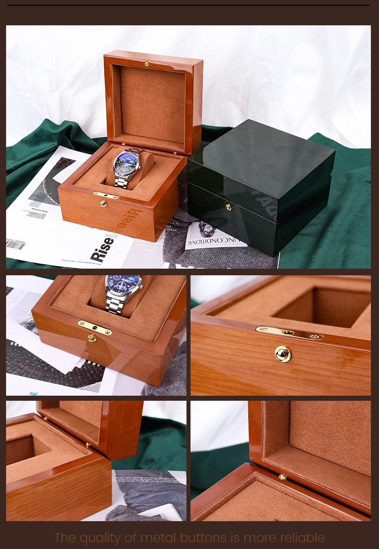 Newest Style Factory Wholesale Custom Logo Brown Green Metal Button Wooden Velvet Watch Display Storage Box
