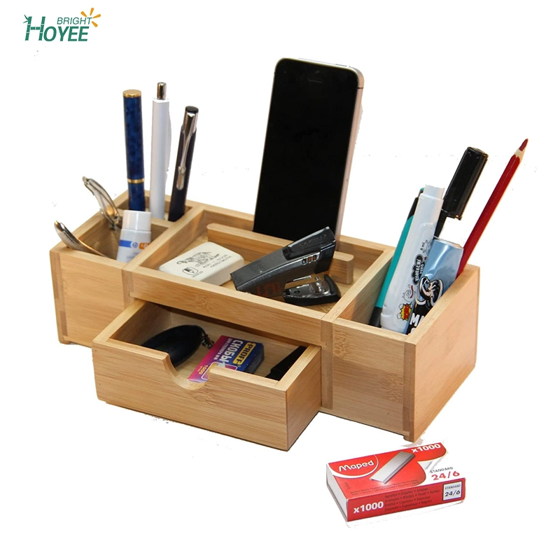 Bamboo Wood Desk Organizer with File Organizer for Office Supplies Storage