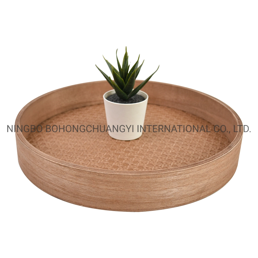 Wooden Tableware Round Square Coffee Serving Trays with Handle Set of 2 Wooden Holder Trays