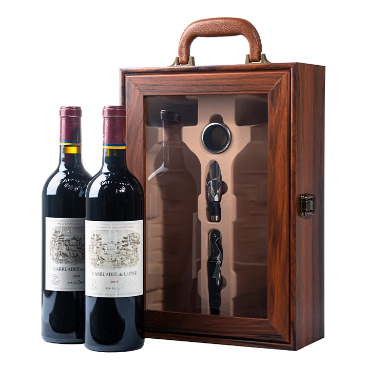 Premium Gift Set Wooden Wine Display Boxes Double Bottle Presentation Wooden Box