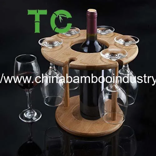Bamboo Wine Glass Rack Bottle Holder Cup Hanging Shelf Organizer for Home, Natural Wood Bamboo Wine Rack