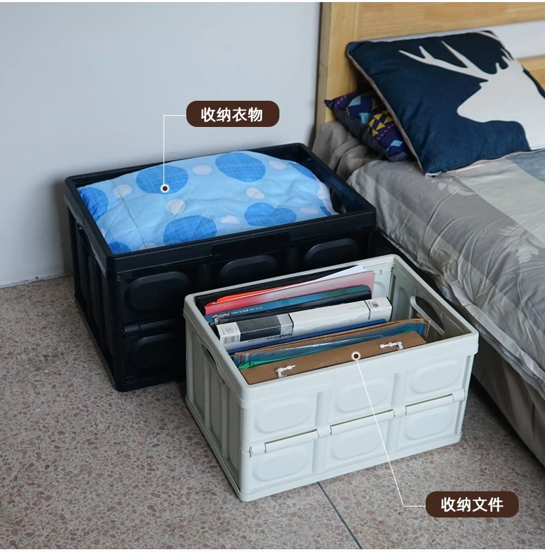 525*350*295mm Wooden Lid Plastic Folding Crate Folding Box Crate for Camping