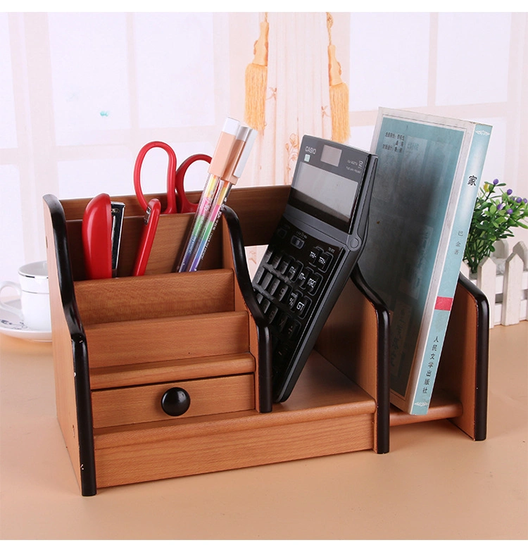 Wood Pen Holder Bookends File Holder Desktop Storage Desk Organizers Office Supply
