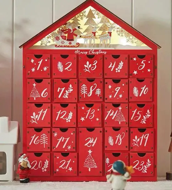 Indoor Christmas Decorations Santa Claus and Snowman Wooden Advent Calendar
