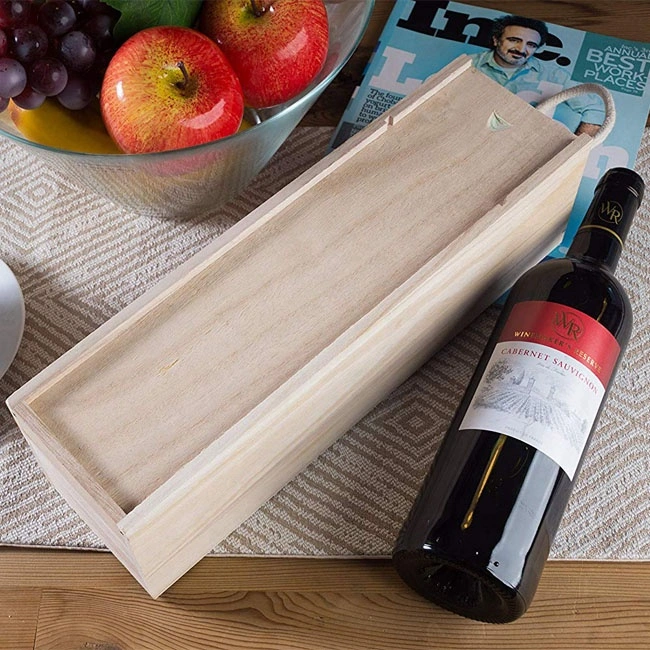 Customized Natural Sliding Lid Wooden Wine Box for Storage