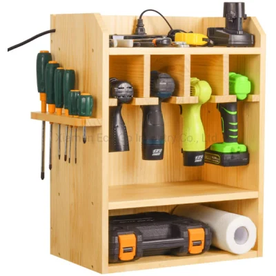 Holz-Bambus-Bohrer-Ladestation, Elektrowerkzeug-Organizer, Akku-Bohrerhalter, wandmontierter Werkzeug-Garage-Aufbewahrungs-Organizer