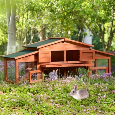 70-Zoll-Vogelkäfig aus Holz für den Außenbereich, Haustierhaus für Kleintiere mit 2 Auslaufspielplätzen