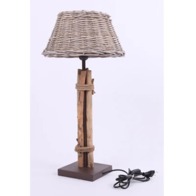 Runder Lampenschirm aus Weidenlamm mit Holz- und Metallverzierung
